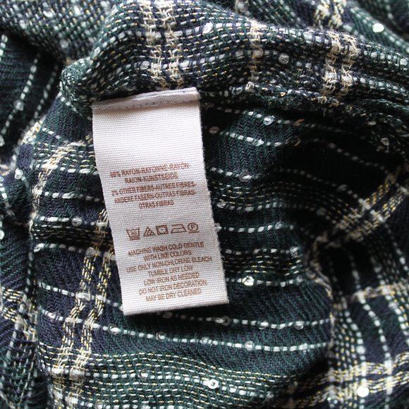 Free People Fearless Love Bell Sleeve Flannel Shirt Green Black Size Small - Picture 7 of 7